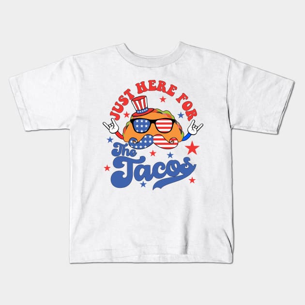 Just Here For The Tacos Sunglasses American Flag 4th Of July Kids T-Shirt by artbooming